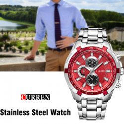  Curren Stainless Steel Watch For Men,8023,Silver red